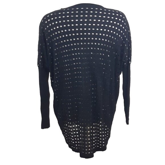 Womens M Sweater Black Gray Open Knit Ribbed Pockets Lagenlook Goth Avant Garde - Picture 4 of 5